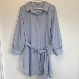 Iris Belted Tunic Shirt Dress 2X Blue & White Stripe